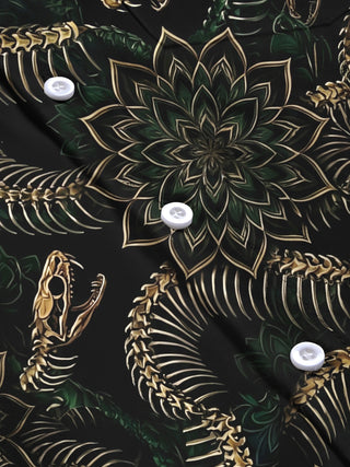 Adaychic Men's Snake Skeleton And Floral Mandala Print Long Sleeve Shirt with Chest Pocket
