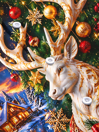 Adaychic Men's Long Sleeve Shirt - Golden White Deer And Christmas Ornaments Print with Chest Pocket