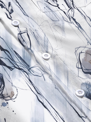 Adaychic Men's Graphic Abstract Ink Wash Floral Print Long Sleeve Button Down Shirt with Chest Pocket