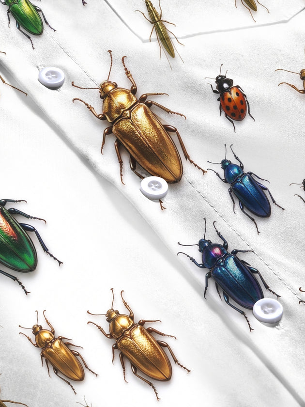 Adaychic Men's Metallic Beetles And Insects Print Long Sleeve Shirt with Chest Pocket