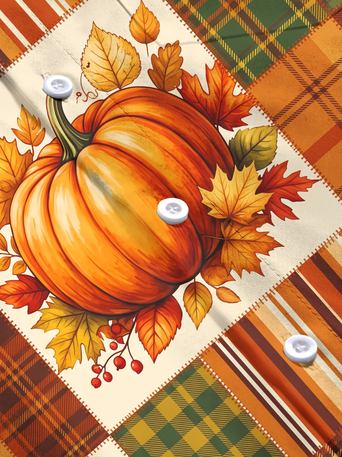 Adaychic Men's Autumn Pumpkin And Autumn Leaves Print Long Sleeve Shirt with Chest Pocket