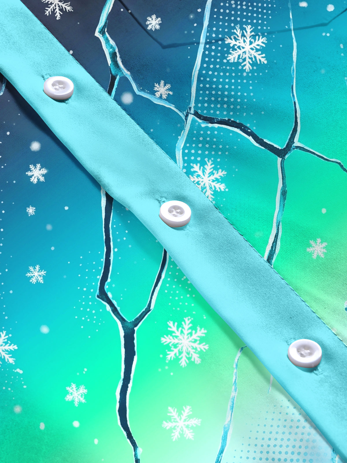 Adaychic Men's Snowflake Gradient With Geometric Cracks Print Long Sleeve Shirt with Chest Pocket