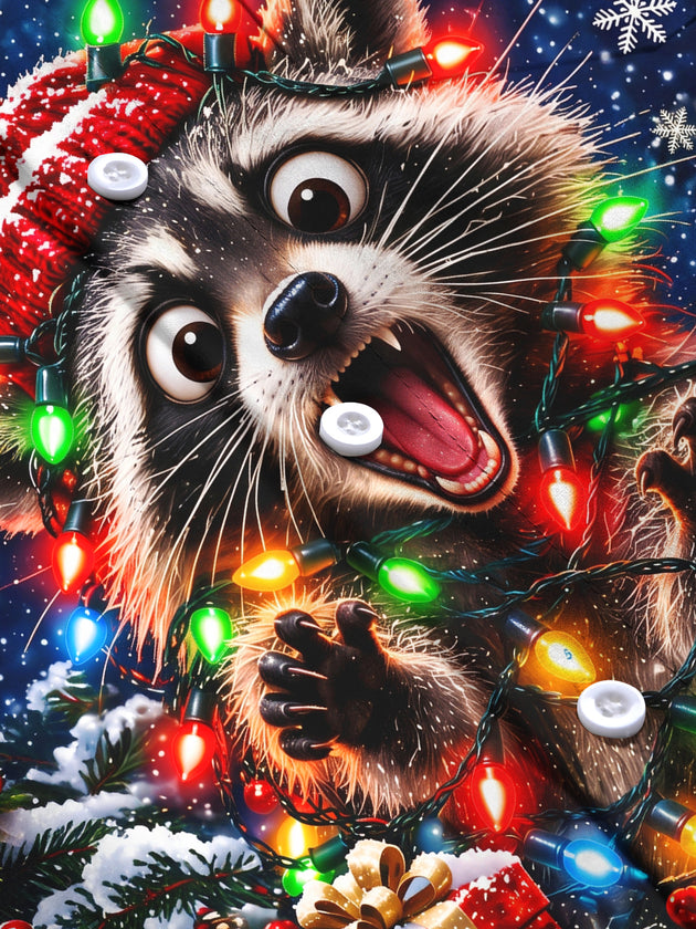 Adaychic Men's Raccoon With Christmas Lights And Hat Print Long Sleeve Shirt with Chest Pocket