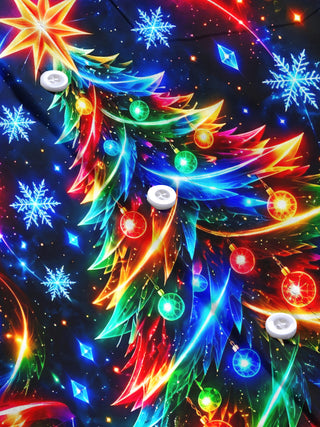 Adaychic Men's Long Sleeve Shirt - Neon Christmas Tree With Ornaments And Star Print