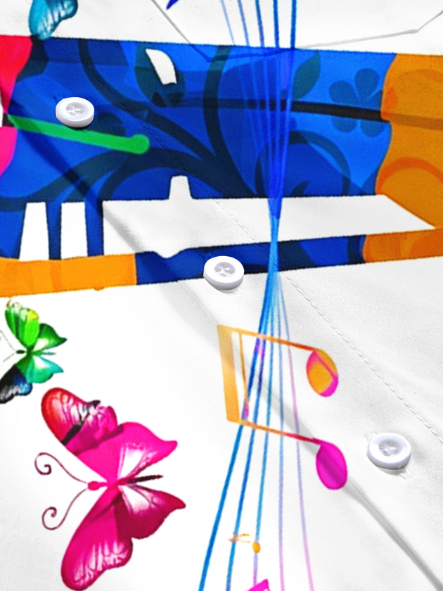 Adaychic Men's Graphic Colorful Microphone Print Short Sleeve Shirt with Chest Pocket