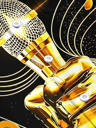 Adaychic Men's Graphic Golden Microphone Print Short Sleeve Shirt with Chest Pocket