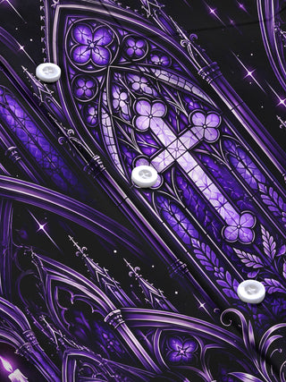Adaychic Men's Long Sleeve Shirt - Gothic Cathedral Stained Glass With Cross And Dove Print with Chest Pocket
