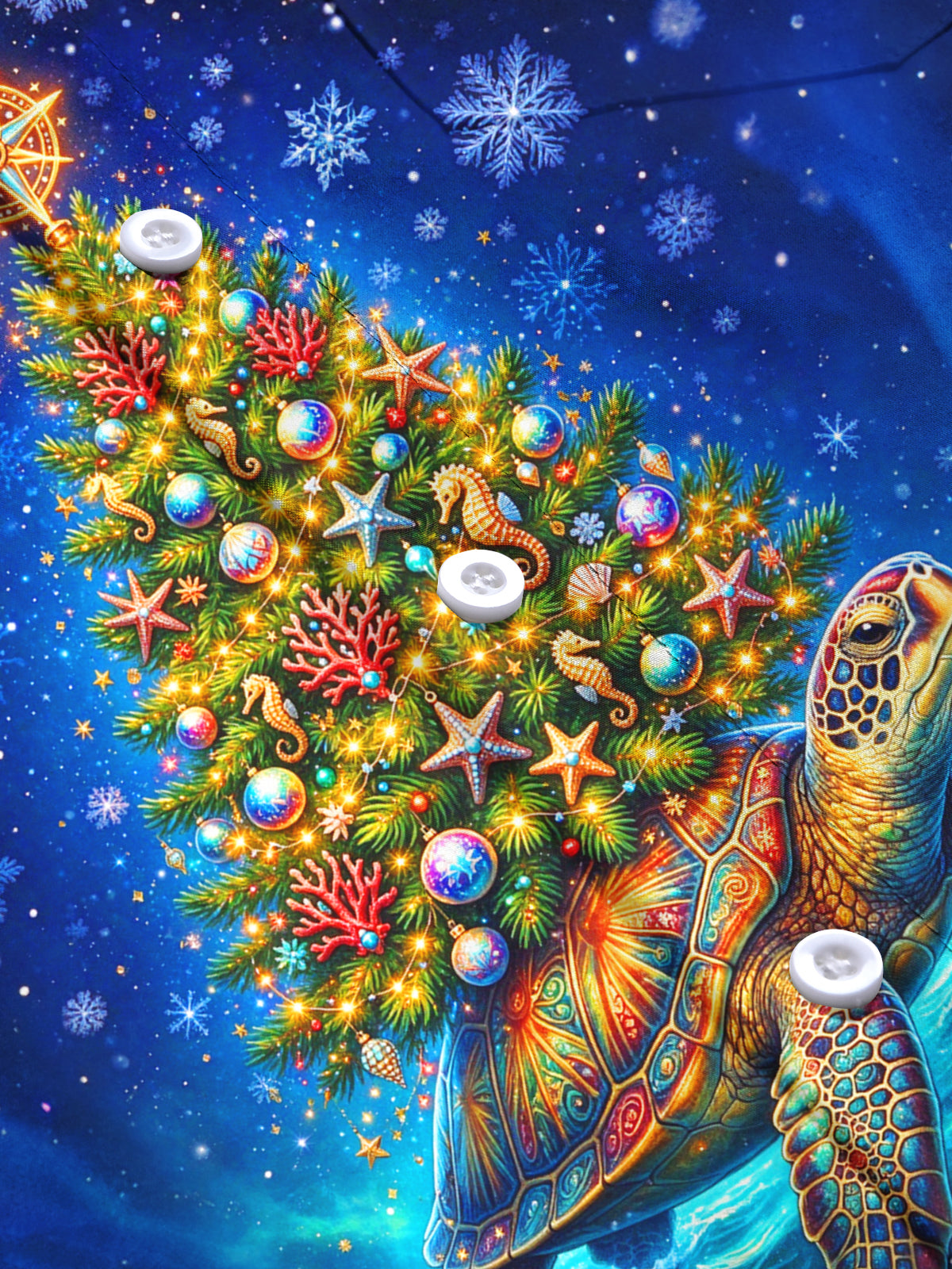 Adaychic Men's Graphic Sea Turtle And Christmas Tree Print Long Sleeve Shirt with Chest Pocket