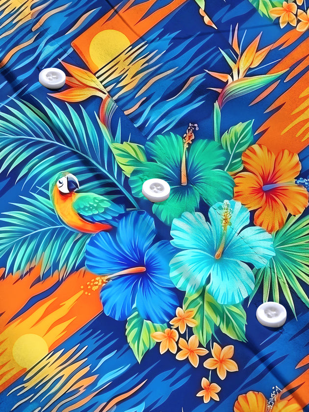 Adaychic Men's Hawaiian Floral Tropical Hibiscus Parrot Sunset Print Long Sleeve Button Down Shirt with Chest Pocket