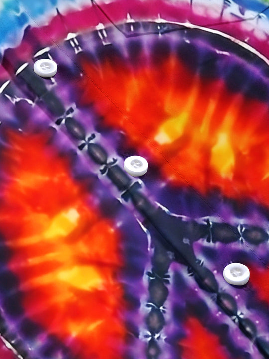 Adaychic Men's Graphic Peace Sign Print Tie Dye Spiral Print Short Sleeve Shirt with Chest Pocket