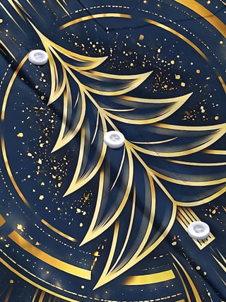Adaychic Men's Christmas Tree And Geometric Lines Print Long Sleeve Shirt with Chest Pocket