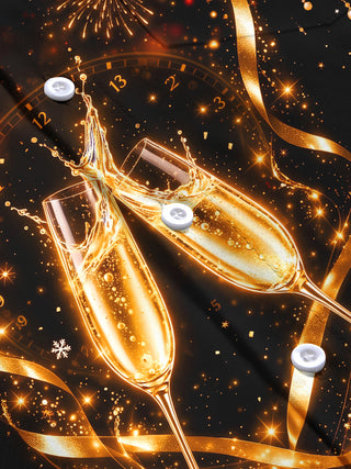 Adaychic Men's New Year Champagne Glasses And Clock Print Long Sleeve Shirt with Chest Pocket