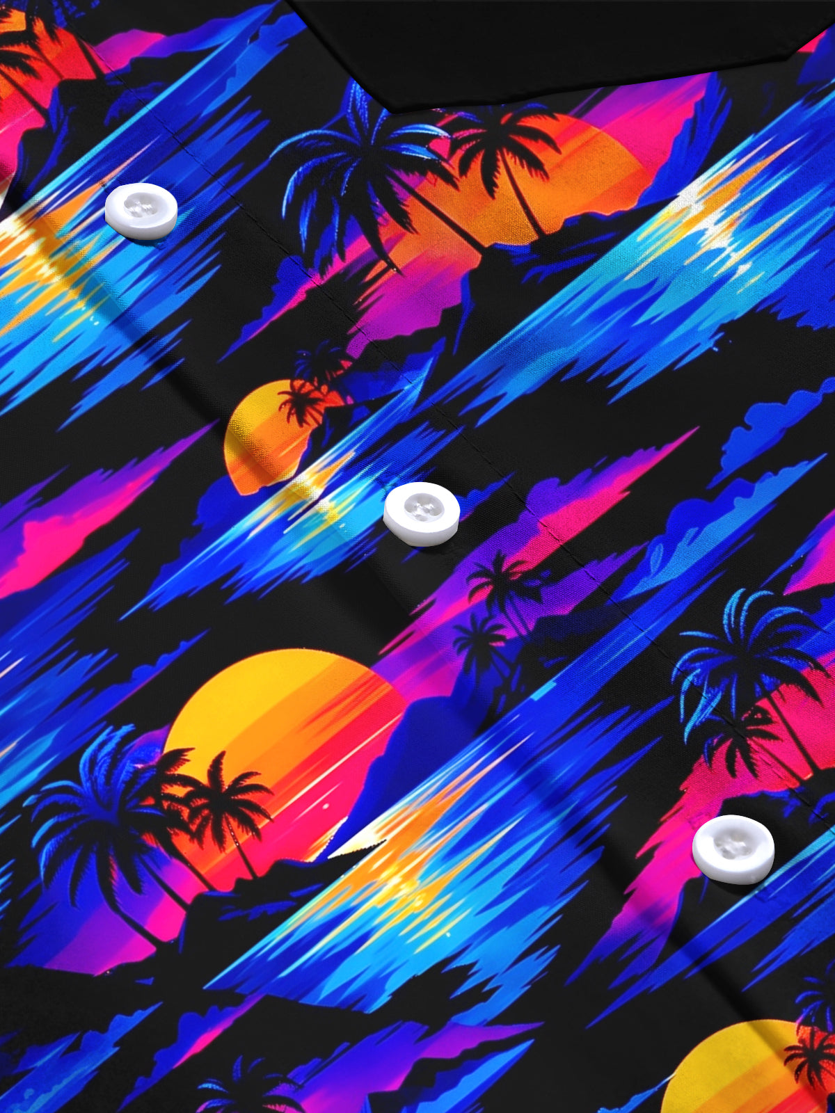 Adaychic Men's Neon Sunset Palm Trees And Ocean Waves Print Long Sleeve Shirt with Chest Pocket