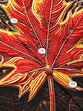 Adaychic Men's Graphic Beaded Flaming Red Maple Leaf Print Long Sleeve Shirt with Chest Pocket