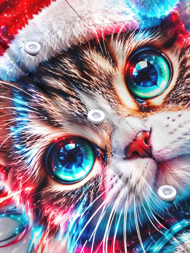 Adaychic Men's Graphic Cat Wearing Santa Hat Print Long Sleeve Shirt