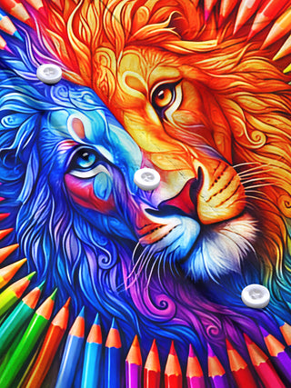 Adaychic Men's Graphic Colorful Pencil Split Lion Print Long Sleeve Shirt with Chest Pocket