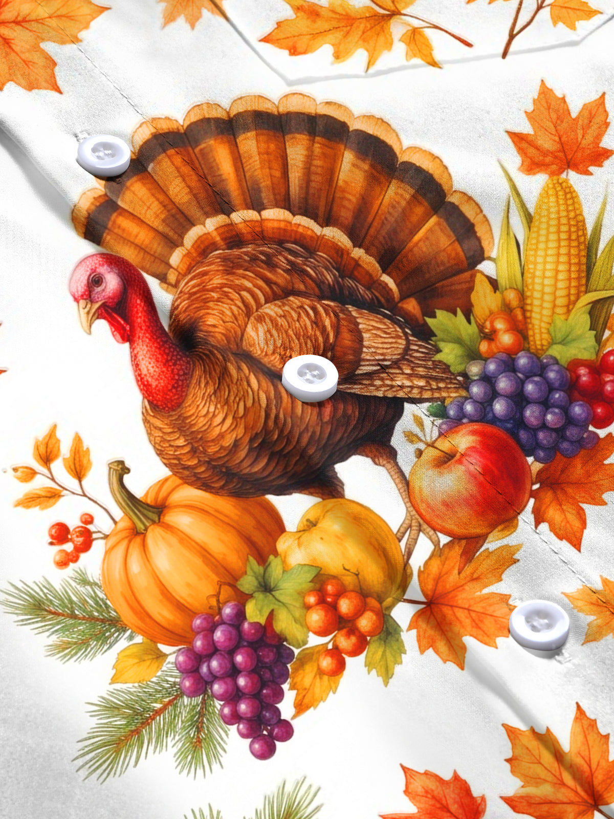 Adaychic Men's Thanksgiving Turkey And Harvest Produce Print Long Sleeve Shirt with Chest Pocket