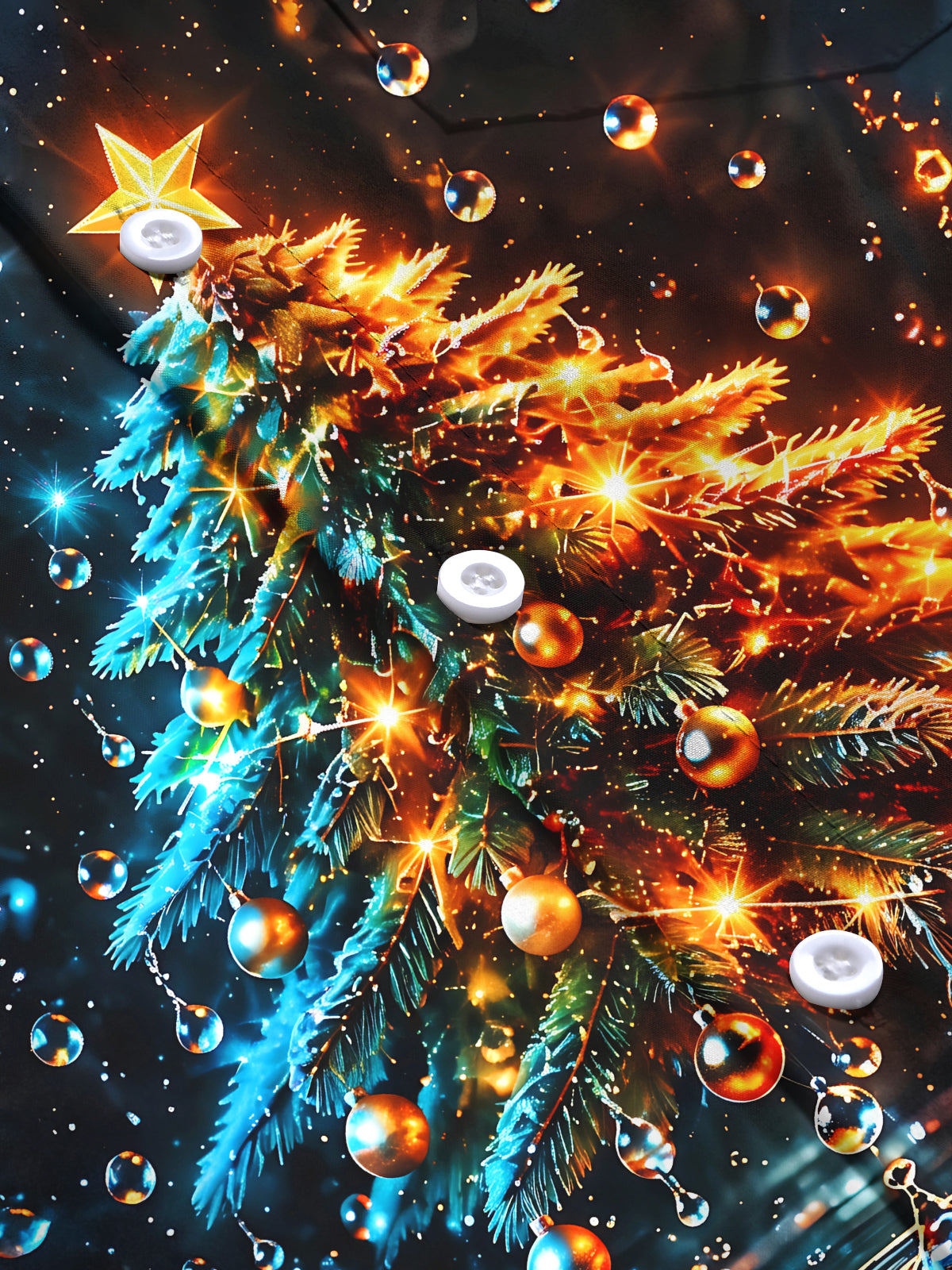 Adaychic Men's Christmas Tree With Ornaments And Star Print Long Sleeve Shirt with Chest Pocket