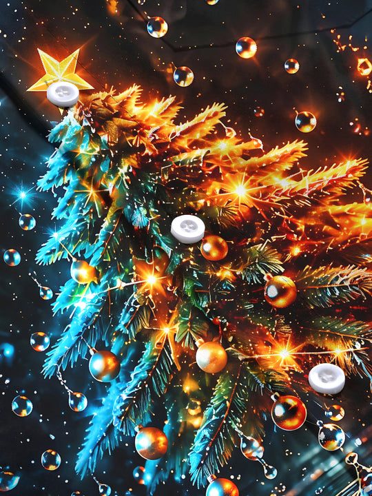Adaychic Men's Christmas Tree With Ornaments And Star Print Long Sleeve Shirt with Chest Pocket