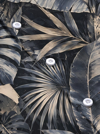 Adaychic Men's Hawaiian Tropical Leaves And Monstera Print Long Sleeve Shirt with Chest Pocket