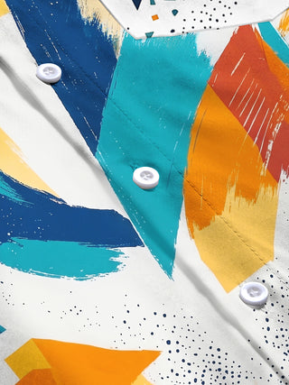 Adaychic Men's Abstract Brush Stroke Color Block Print Long Sleeve Shirt with Chest Pocket