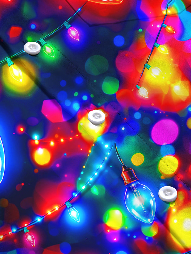 Adaychic Men's Colorful Christmas Light Bulbs And Bokeh Print Long Sleeve Shirt with Chest Pocket