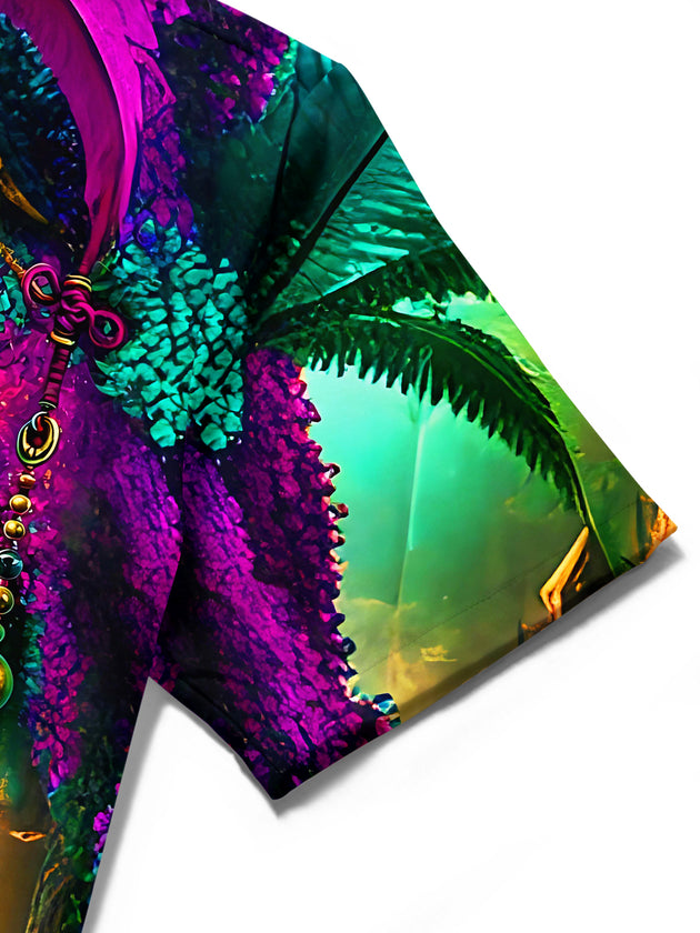 Adaychic Men's Graphic 3D Psychedelic Face Pagoda Print Short Sleeve Button Down Shirt with Chest Pocket