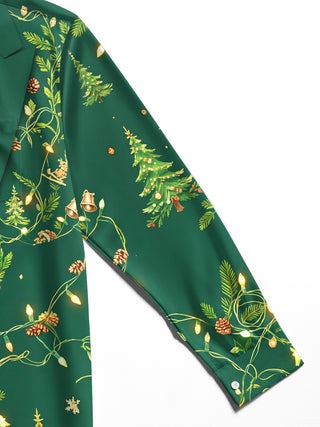 Adaychic Men's Christmas Light Strings And Pine Cones Print Long Sleeve Shirt with Chest Pocket