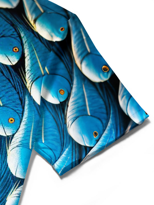 Adaychic Men's Hawaiian Spiral Fish Pattern Short Sleeve Shirt with Chest Pocket