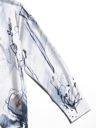 Adaychic Men's Graphic Abstract Ink Wash Floral Print Long Sleeve Button Down Shirt with Chest Pocket