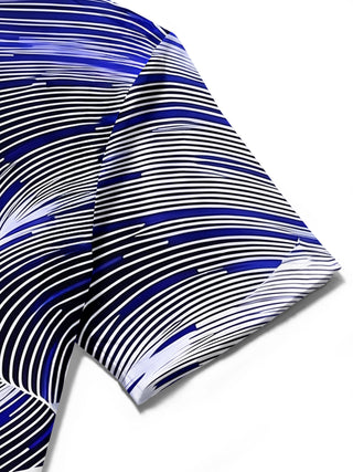 Adaychic Men's Patterned Abstract Wavy Lines Print Short Sleeve Shirt with Chest Pocket
