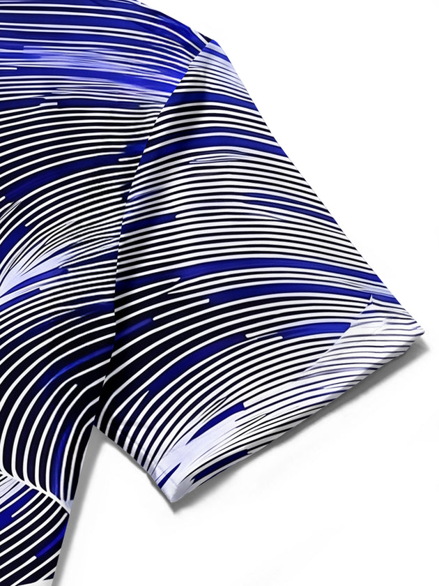 Adaychic Men's Patterned Abstract Wavy Lines Print Short Sleeve Shirt with Chest Pocket
