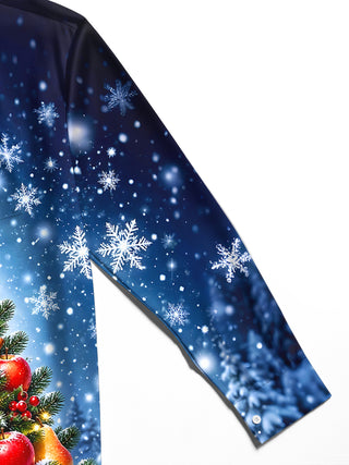 Adaychic Men's Printed Christmas Tree Print Snowflakes Print Long Sleeve Shirt with Chest Pocket