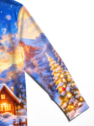 Adaychic Men's Printed Christmas Tree And Ornaments Print Long Sleeve Shirt with Chest Pocket
