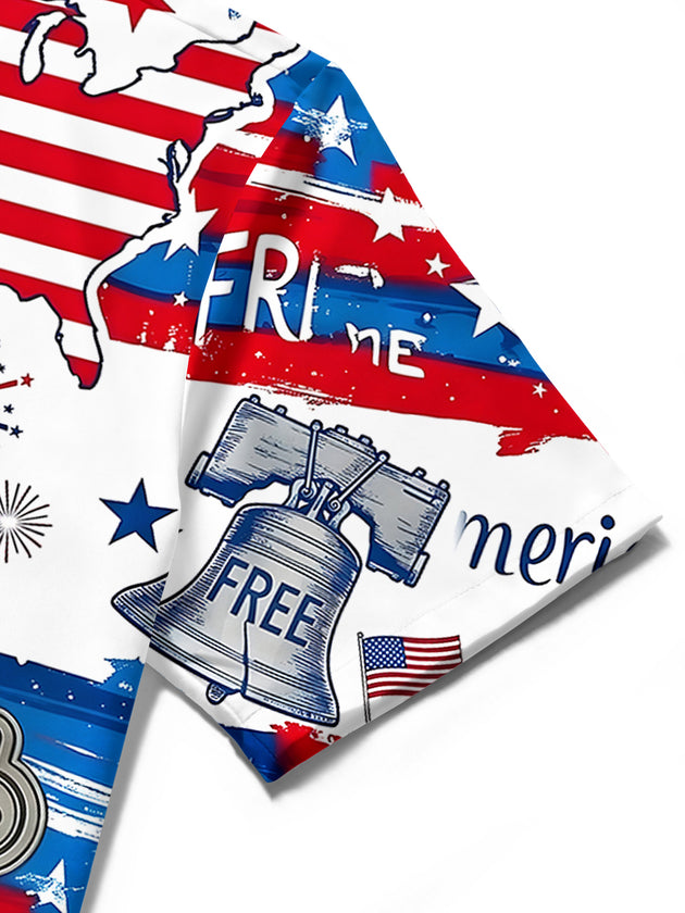 Independence American Flag Map Men's Pocket Short Sleeve Shirts