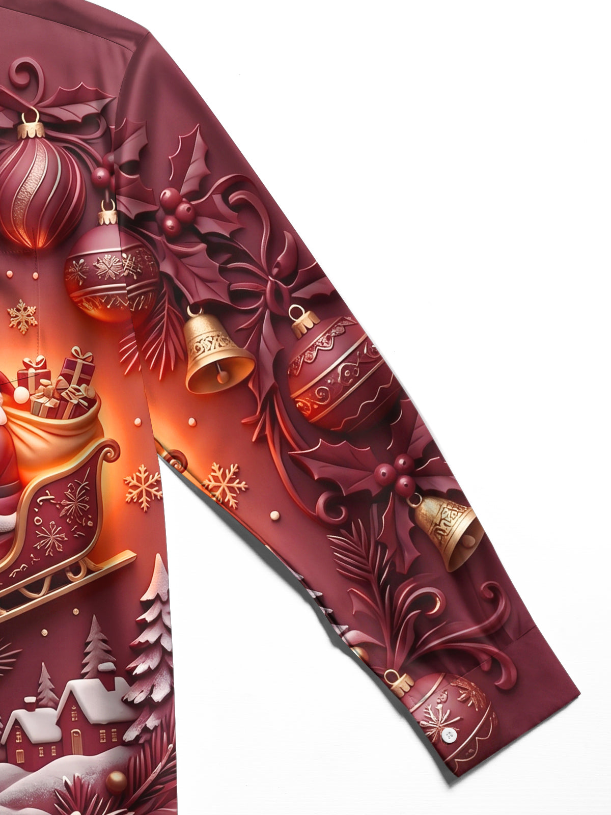 Adaychic Men's 3D Christmas Ornaments Print Long Sleeve Shirt with Chest Pocket
