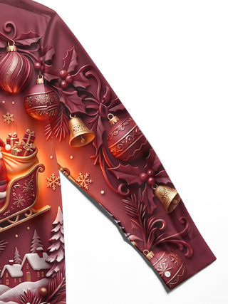 Adaychic Men's 3D Christmas Ornaments Print Long Sleeve Shirt with Chest Pocket
