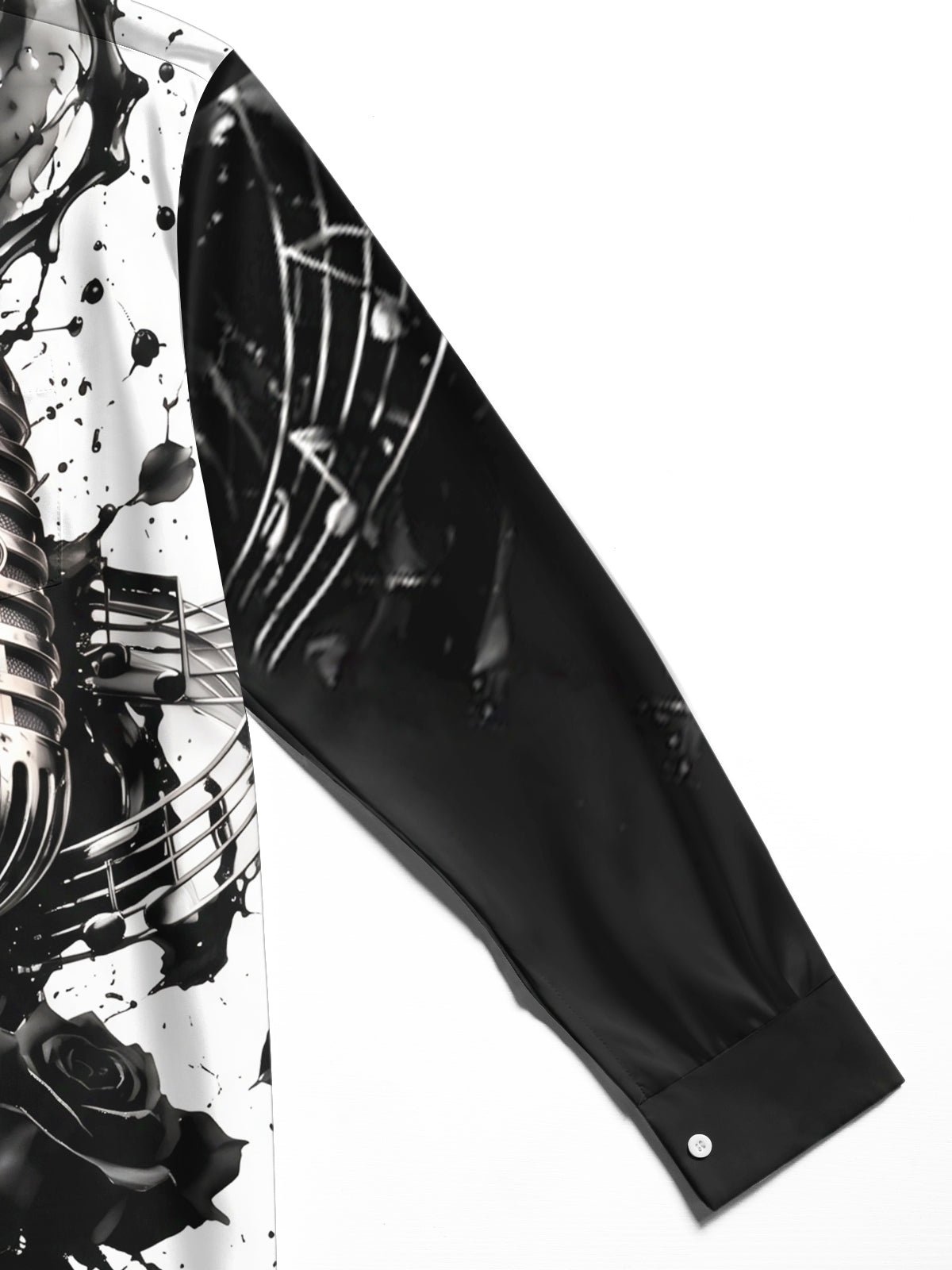 Adaychic Men's Vintage Microphone And Musical Notes Print Long Sleeve Shirt with Chest Pocket