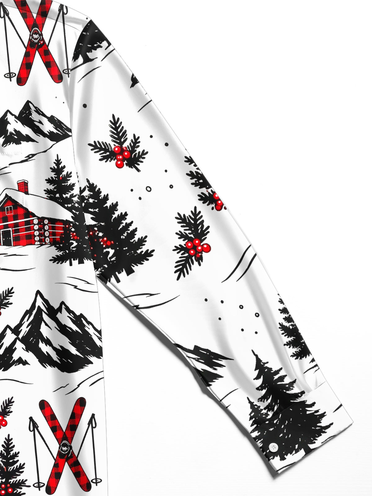 Adaychic Men's Long Sleeve Shirt - Winter Skiing Scenes With Snowy Mountains And Cabins Print with Chest Pocket