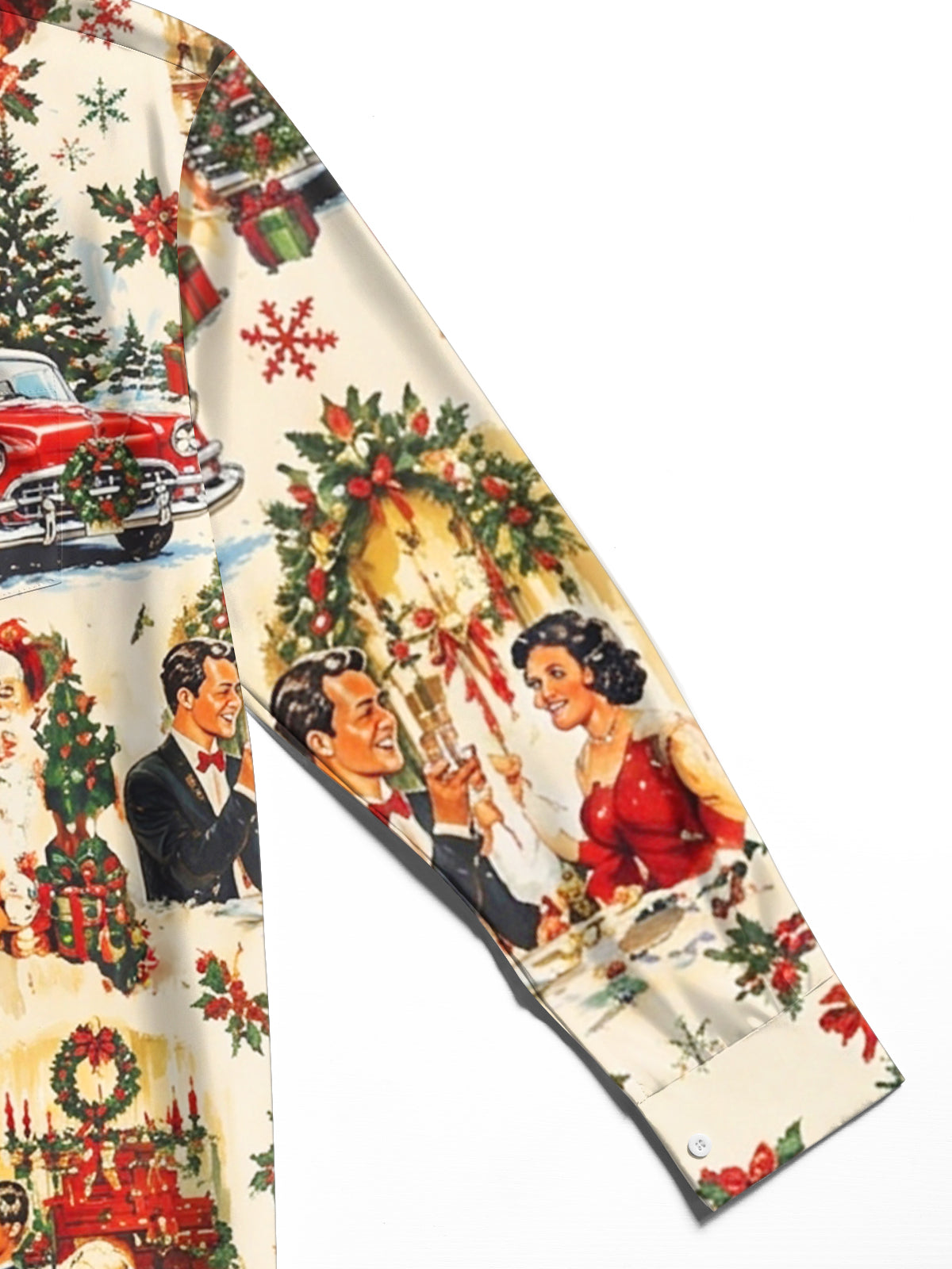 Adaychic Men's Long Sleeve Shirt - Vintage Christmas Scenes With Santa Claus And Families Print with Chest Pocket