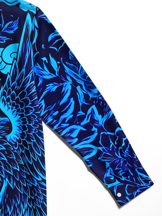 Adaychic Men's Floral Eagle And Floral Pattern Long Sleeve Shirt with Chest Pocket