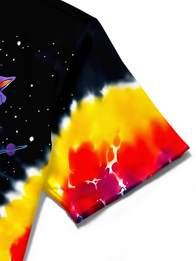 Adaychic Men's Tie Dye Cosmic Mushroom Print Short Sleeve Shirt with Chest Pocket