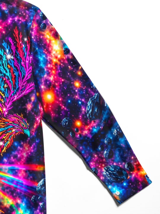 Adaychic Men's Psychedelic Eagle And Galaxy Background Print Long Sleeve Shirt with Chest Pocket