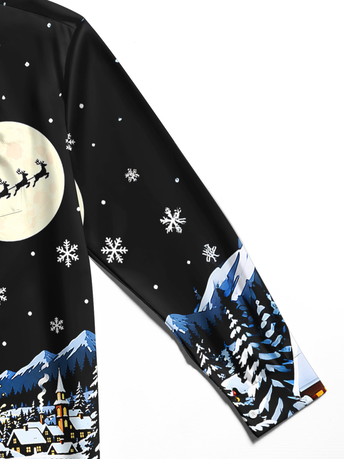 Adaychic Men's Graphic Christmas Snowy Village Night Scene Print Long Sleeve Shirt with Chest Pocket