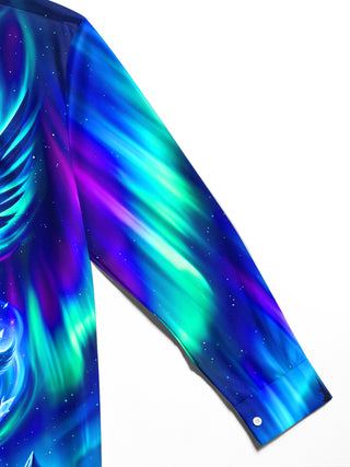 Adaychic Men's Winged Wolf With Mandala Print Long Sleeve Shirt with Chest Pocket