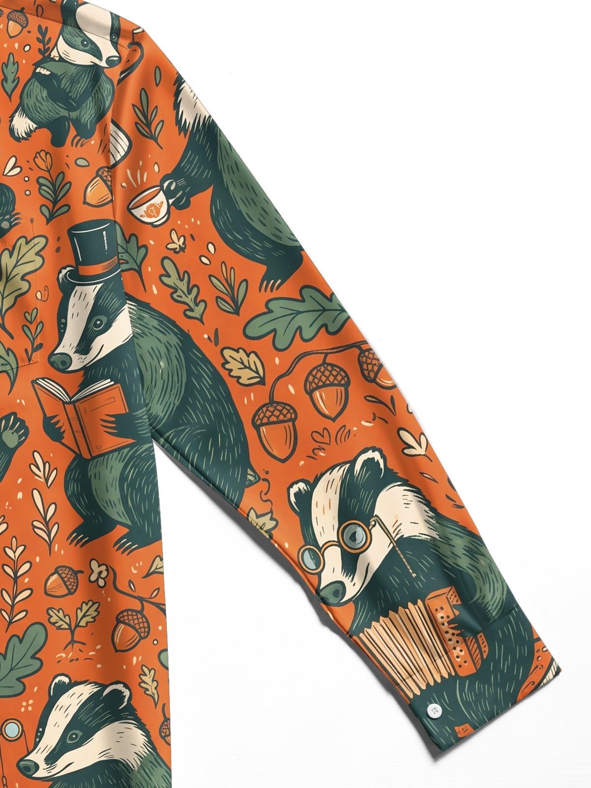 Adaychic Men's Long Sleeve Shirt - Vintage Gentleman Badgers With Forest Elements Print with Chest Pocket