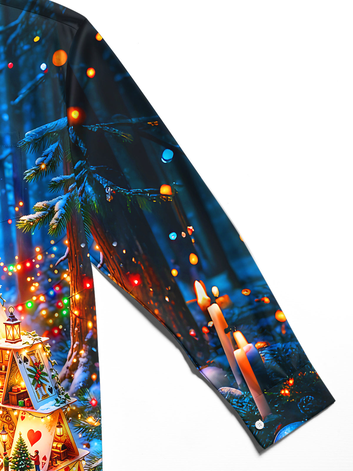 Adaychic Men's Printed Christmas Card House Print Long Sleeve Shirt with Chest Pocket