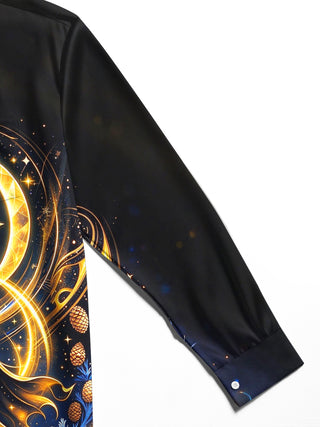 Adaychic Men's Cloaked Warrior With Moon And Star Print Long Sleeve Shirt with Chest Pocket