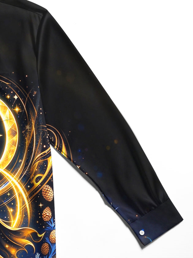 Adaychic Men's Cloaked Warrior With Moon And Star Print Long Sleeve Shirt with Chest Pocket