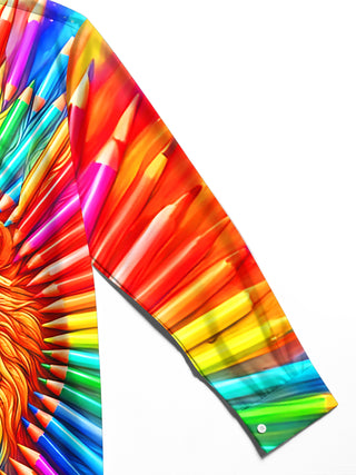 Adaychic Men's Graphic Colorful Pencil Split Lion Print Long Sleeve Shirt with Chest Pocket